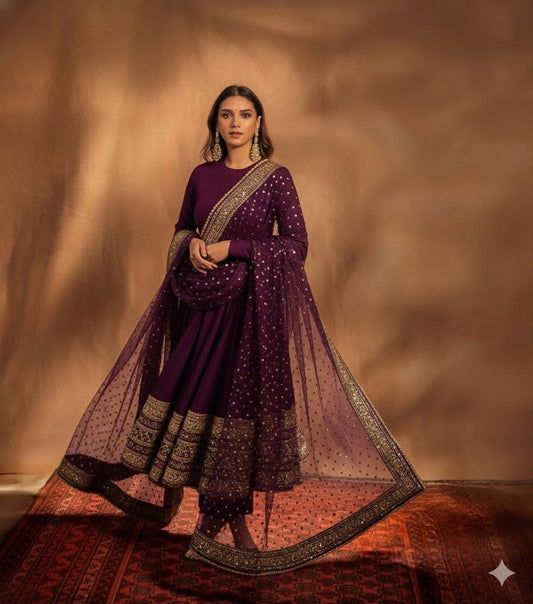 Violet Aditi Rao Inspired Georgette Base Embroidered Anarkali Suit Set