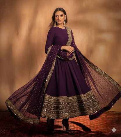 Violet Aditi Rao Inspired Georgette Base Embroidered Anarkali Suit Set