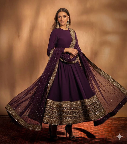 Violet Aditi Rao Inspired Georgette Base Embroidered Anarkali Suit Set