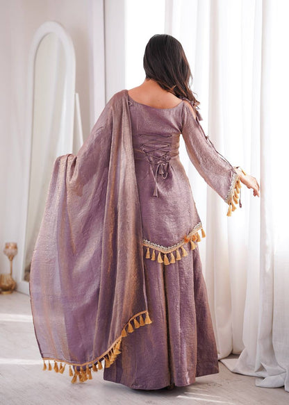 Muted lavender-purple Doremon Crush Mirror Work Lace Border Ethnic Wear Set