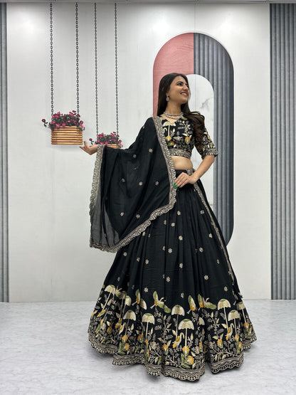 Heavy Embroidered Vichitra Silk Festive Lehenga Choli Set