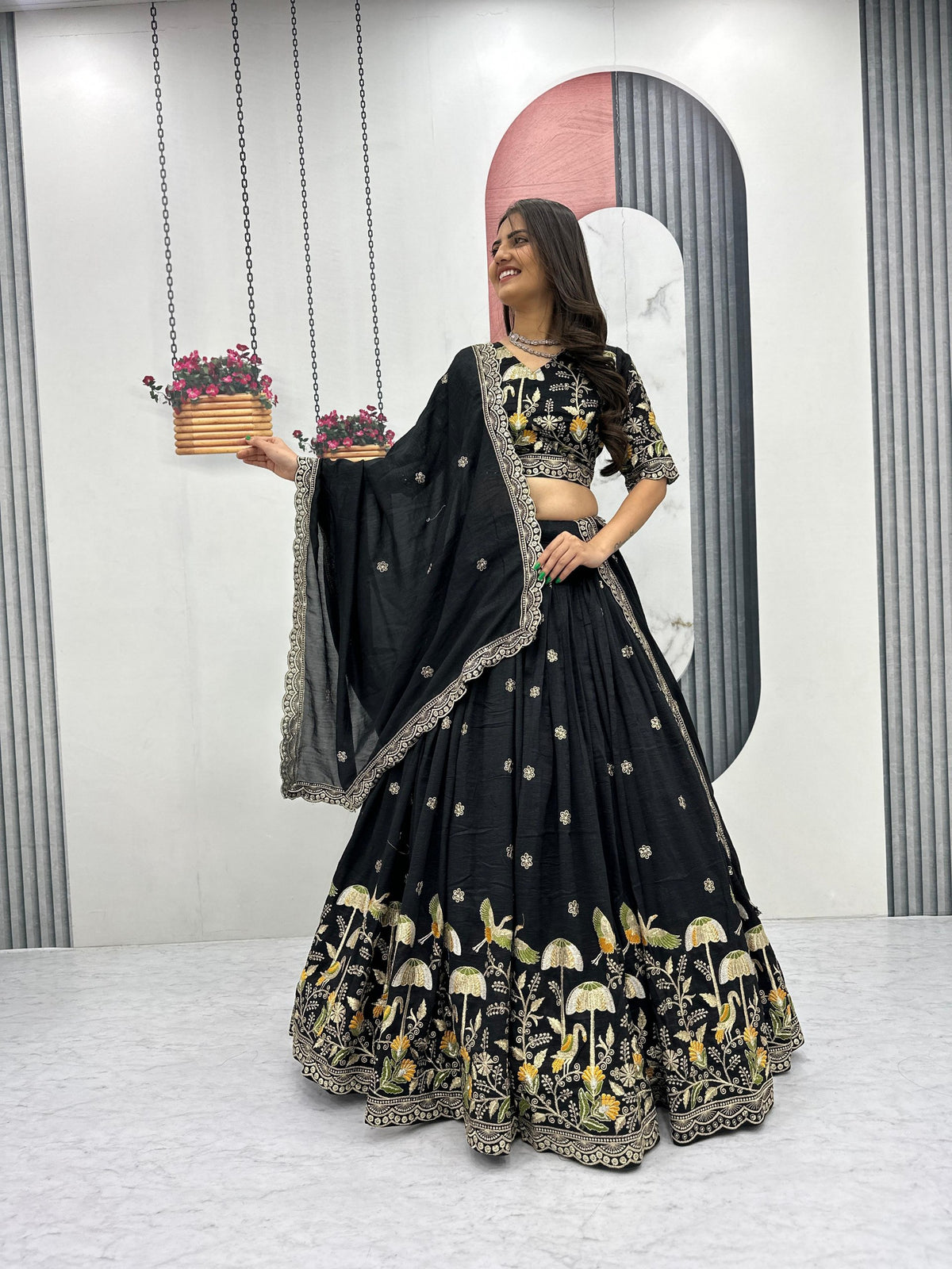 Heavy Embroidered Vichitra Silk Festive Lehenga Choli Set
