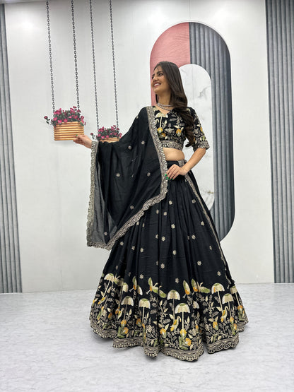 Heavy Embroidered Vichitra Silk Festive Lehenga Choli Set