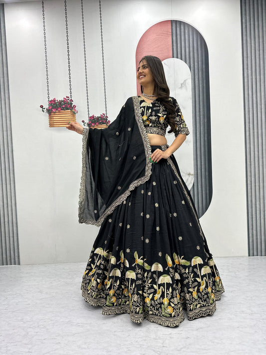 Heavy Embroidered Vichitra Silk Festive Lehenga Choli Set