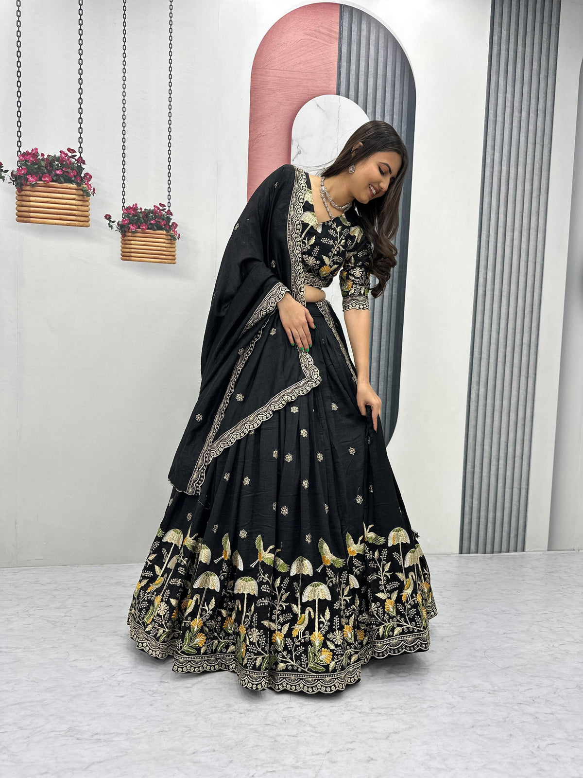 Heavy Embroidered Vichitra Silk Festive Lehenga Choli Set