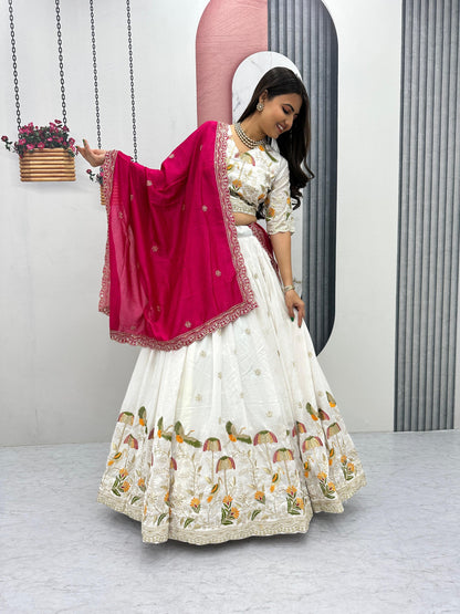 Heavy Embroidered Vichitra Silk Festive Lehenga Choli Set