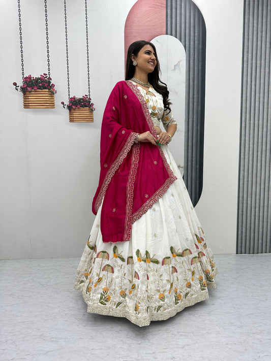 Heavy Embroidered Vichitra Silk Festive Lehenga Choli Set