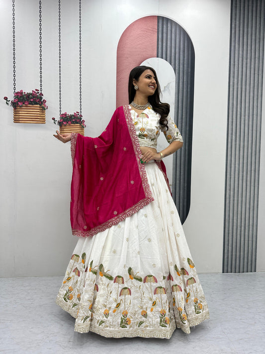 Heavy Embroidered Vichitra Silk Festive Lehenga Choli Set