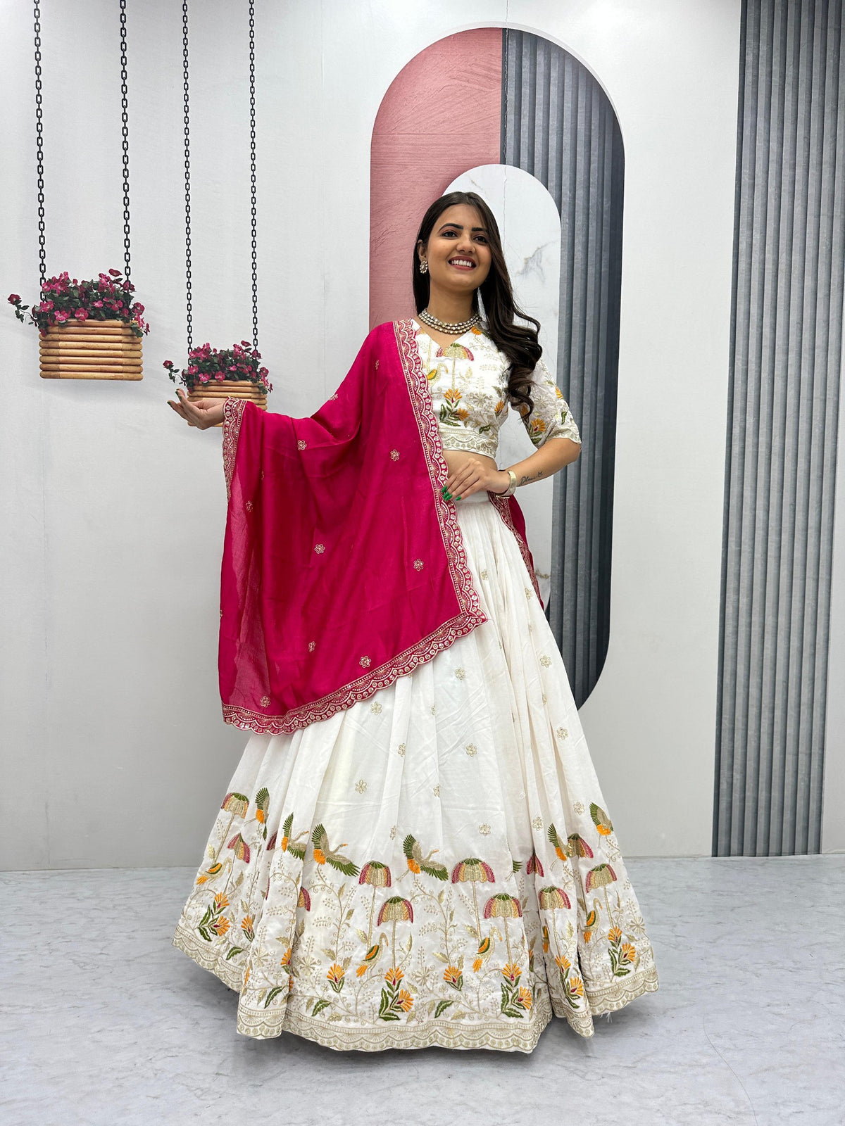 Heavy Embroidered Vichitra Silk Festive Lehenga Choli Set