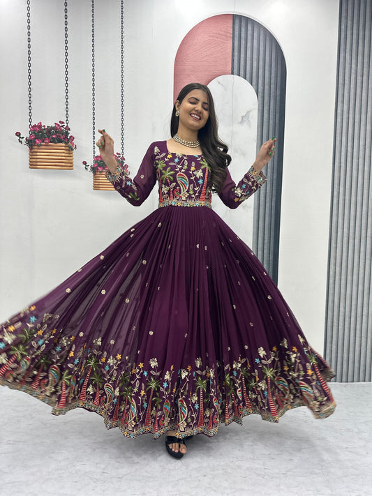 Heavy Embroidered Fox Georgette Festive Gown With Dupatta