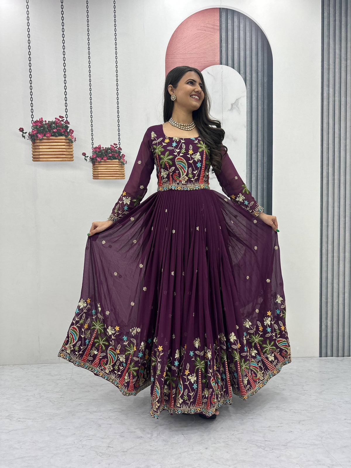 Heavy Embroidered Fox Georgette Festive Gown With Dupatta
