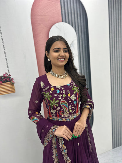 Heavy Embroidered Fox Georgette Festive Gown With Dupatta