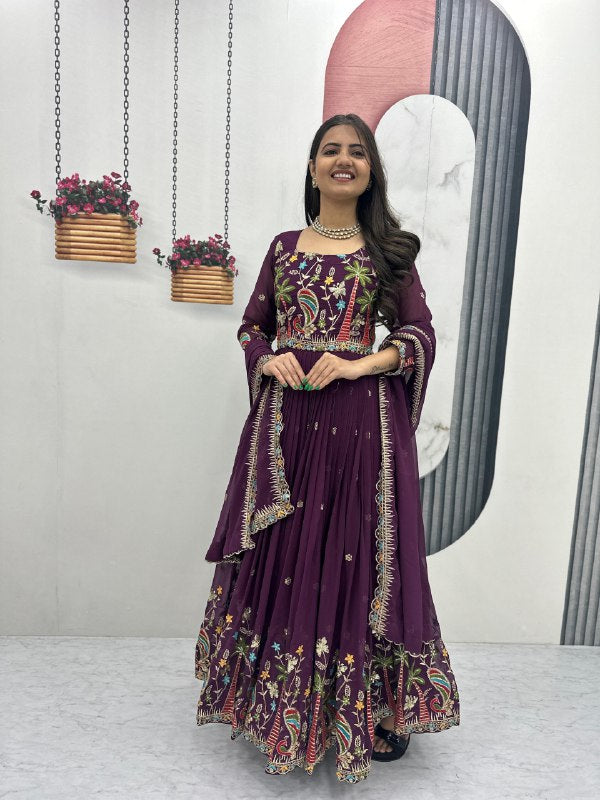 Heavy Embroidered Fox Georgette Festive Gown With Dupatta