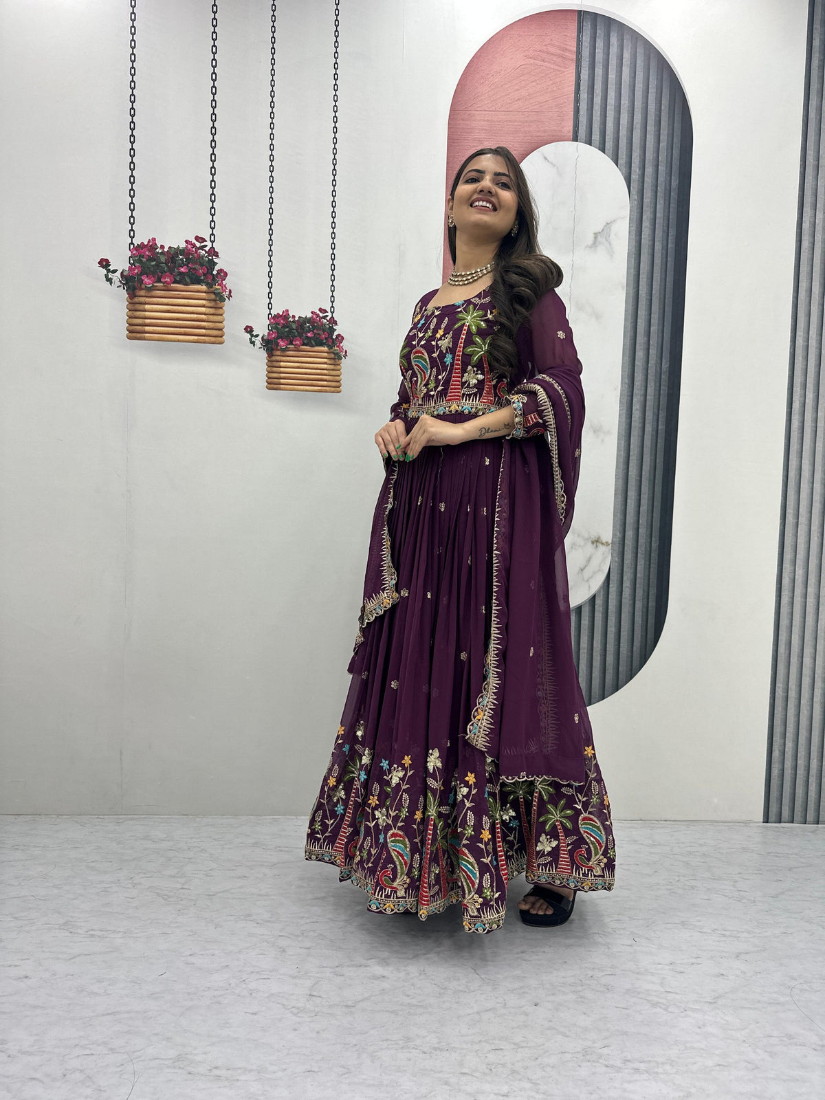 Heavy Embroidered Fox Georgette Festive Gown With Dupatta