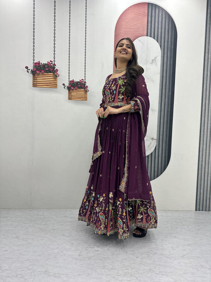 Heavy Embroidered Fox Georgette Festive Gown With Dupatta