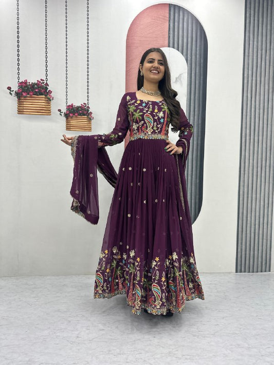 Heavy Embroidered Fox Georgette Festive Gown With Dupatta