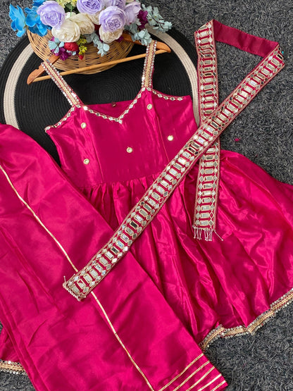 Rani Pink Soft Chinon Original Mirror Work Palazzo Suit Set