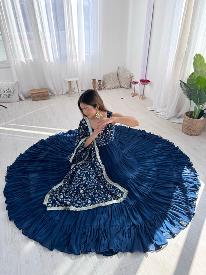 Teal Blue Fox Georgette Fully Flared Anarkali Gown Set