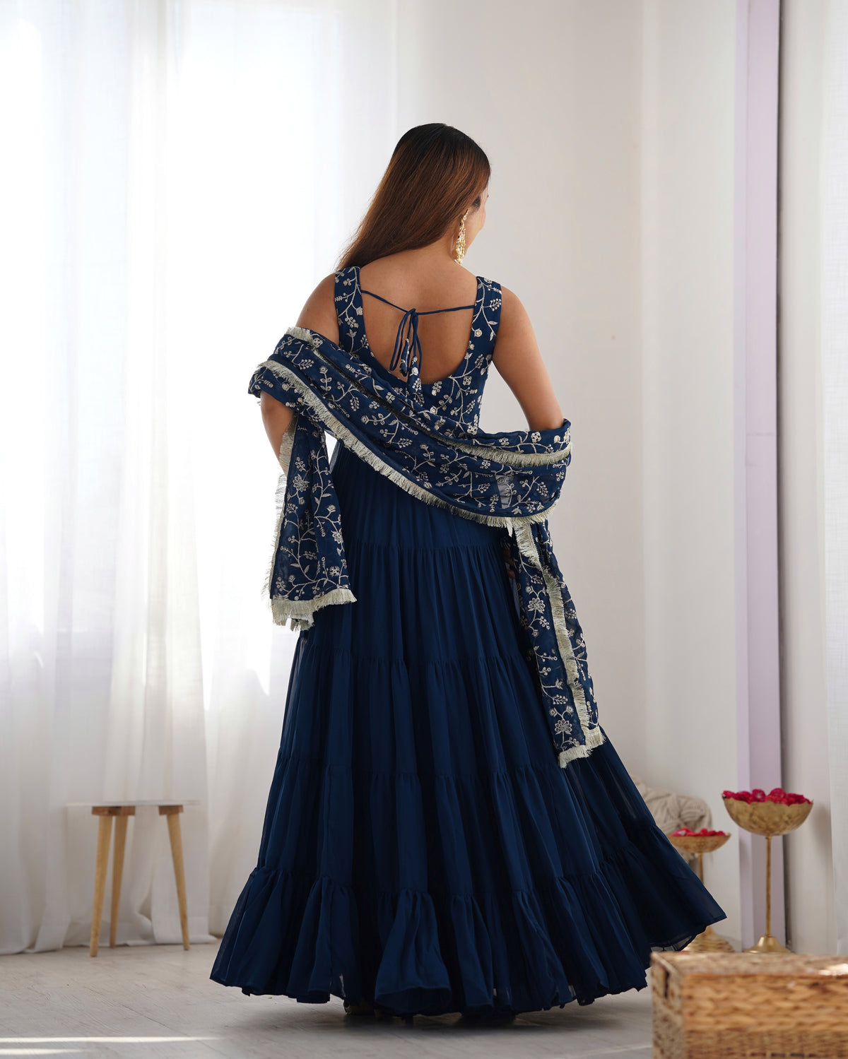 Teal Blue Fox Georgette Fully Flared Anarkali Gown Set