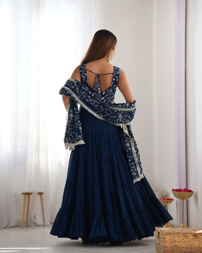 Teal Blue Fox Georgette Fully Flared Anarkali Gown Set