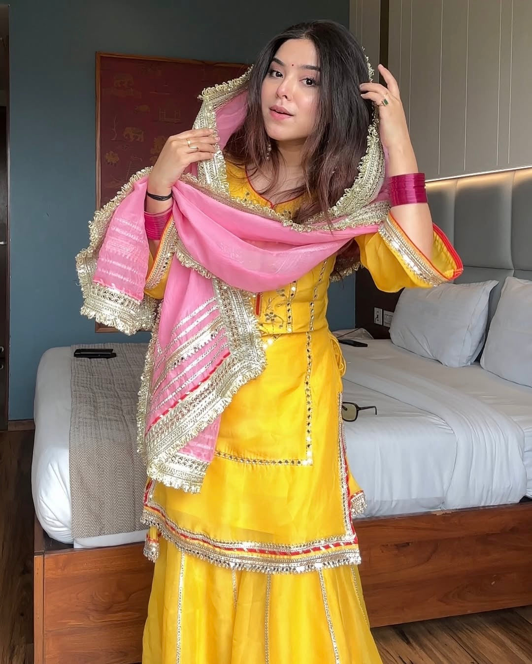 Kundan Organza Silk Embroidery Sequence Plazzo Suit Set