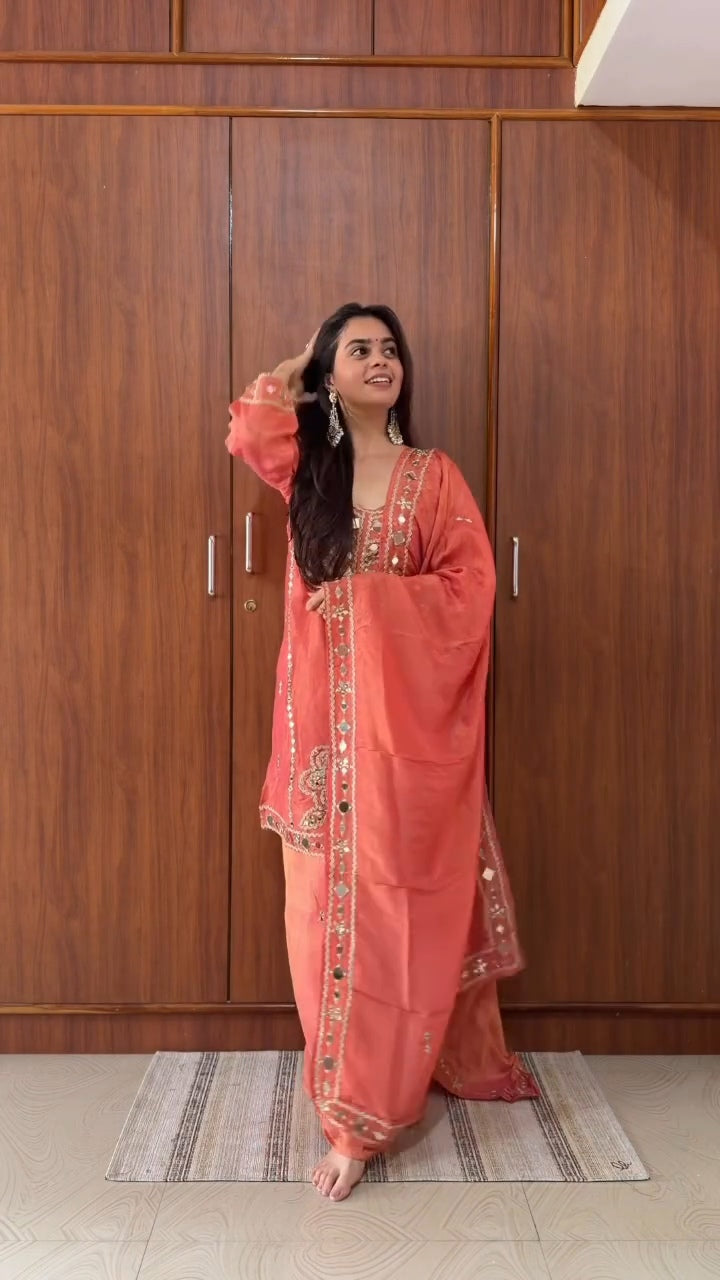 Premium Space Silk Hand Stitched Real Mirror Work Suit Set