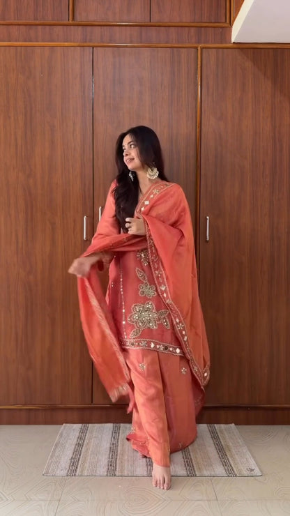 Premium Space Silk Hand Stitched Real Mirror Work Suit Set