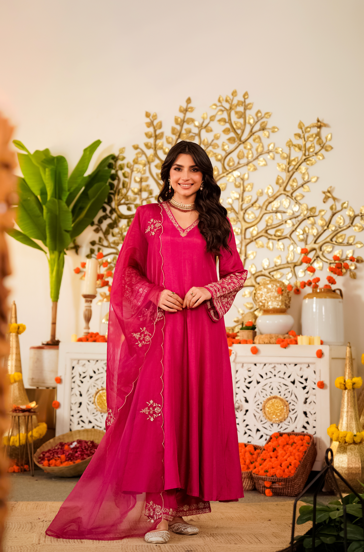 Pink Elegant Embroidered Viscose Chanderi Lehenga Choli Set