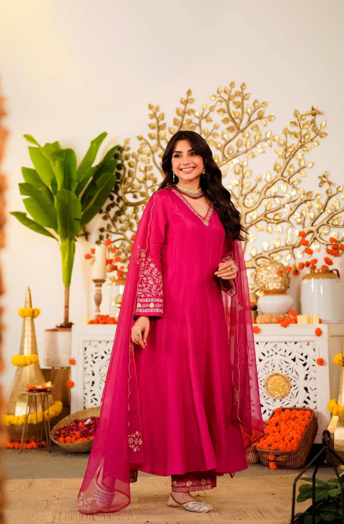 Pink Elegant Embroidered Viscose Chanderi Lehenga Choli Set