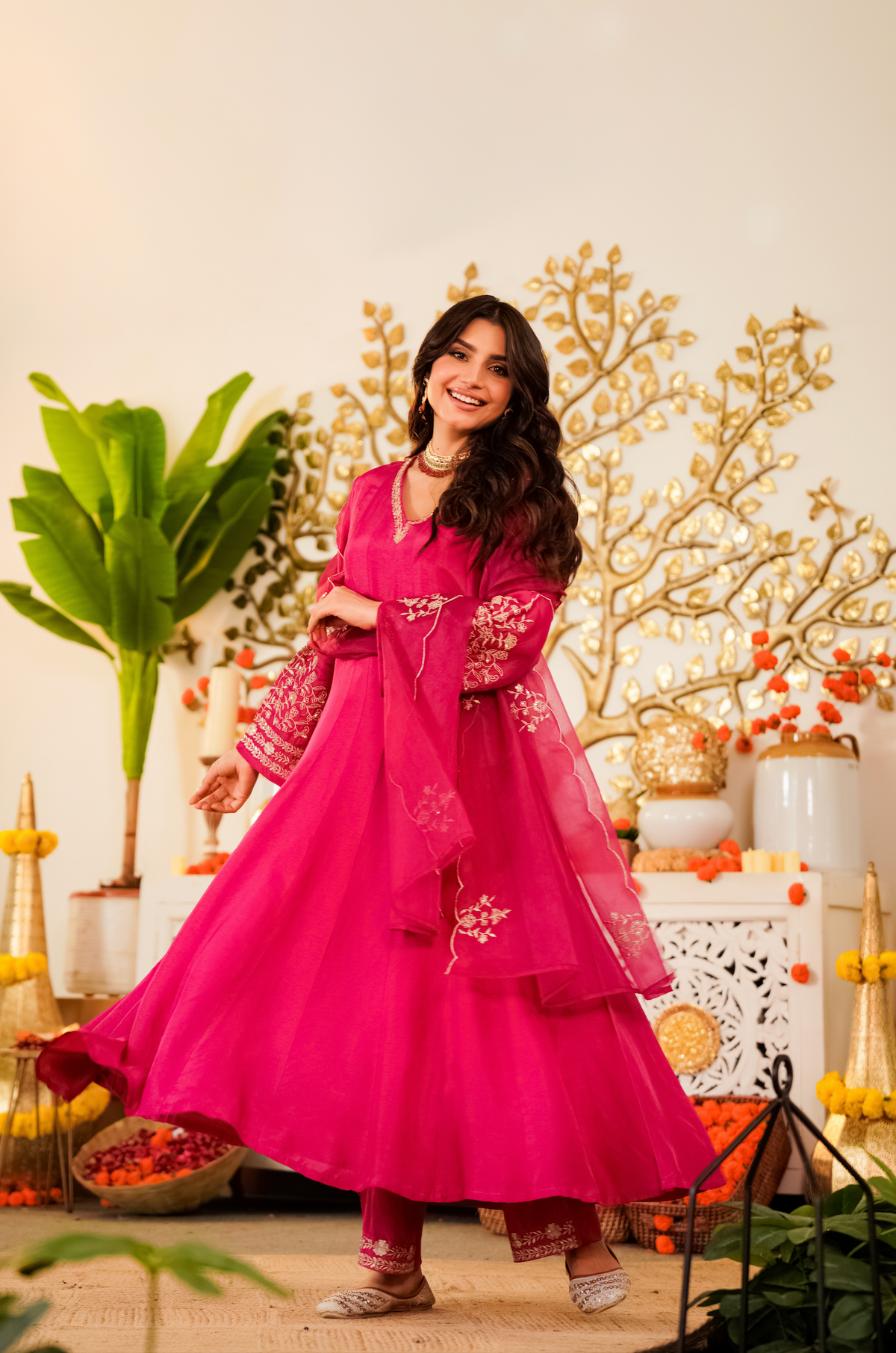 Pink Elegant Embroidered Viscose Chanderi Lehenga Choli Set