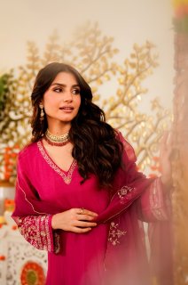 Pink Elegant Embroidered Viscose Chanderi Lehenga Choli Set