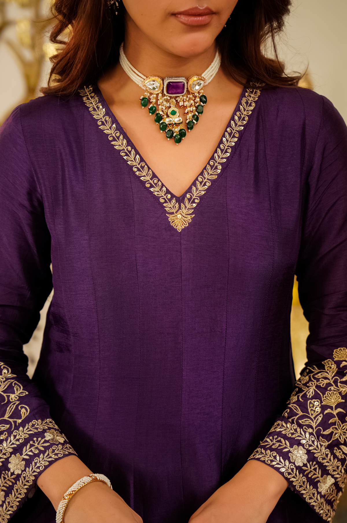 deep purple Elegant Embroidered Viscose Chanderi Lehenga Choli Set