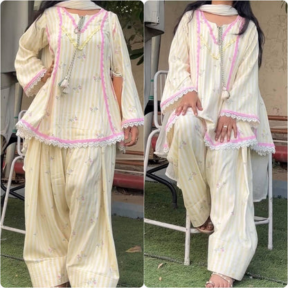 Heavy Pure Natural Crepe Embroidered Kurta Set for Women