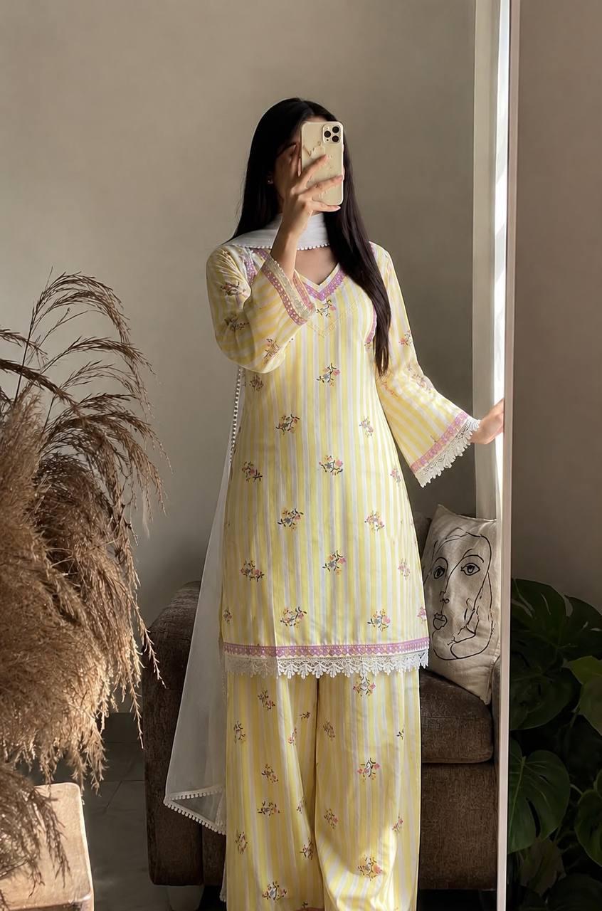 Heavy Pure Natural Crepe Embroidered Kurta Set for Women