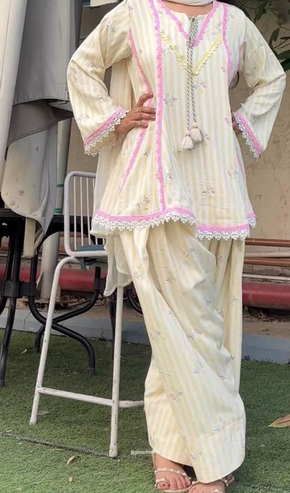 Heavy Pure Natural Crepe Embroidered Kurta Set for Women