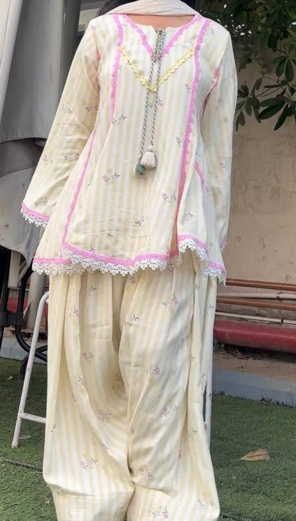Heavy Pure Natural Crepe Embroidered Kurta Set for Women