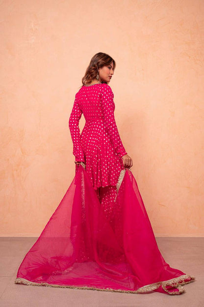 Rani Pink Jacquard Chanderi Sharara Suit Set