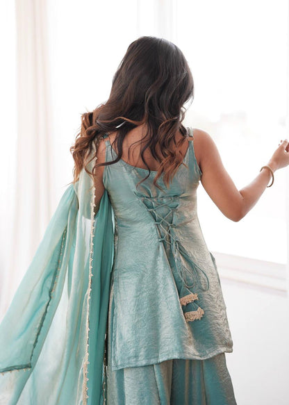 Sea Green Mirror Work Embroidery Palazzo Suit Set