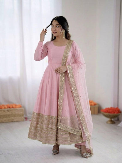 Pink Coding Sequence Embroidery Anarkali Gown