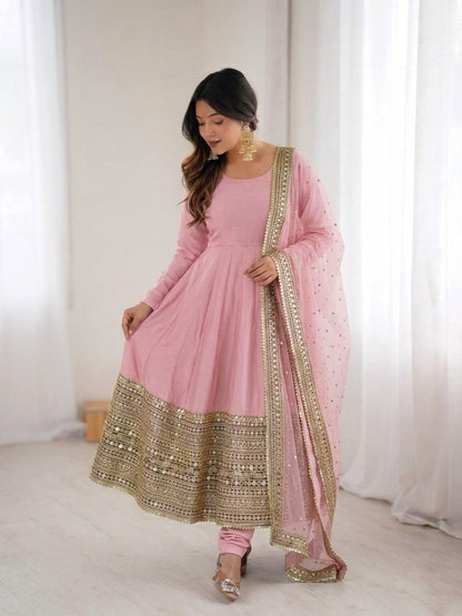 Pink Coding Sequence Embroidery Anarkali Gown