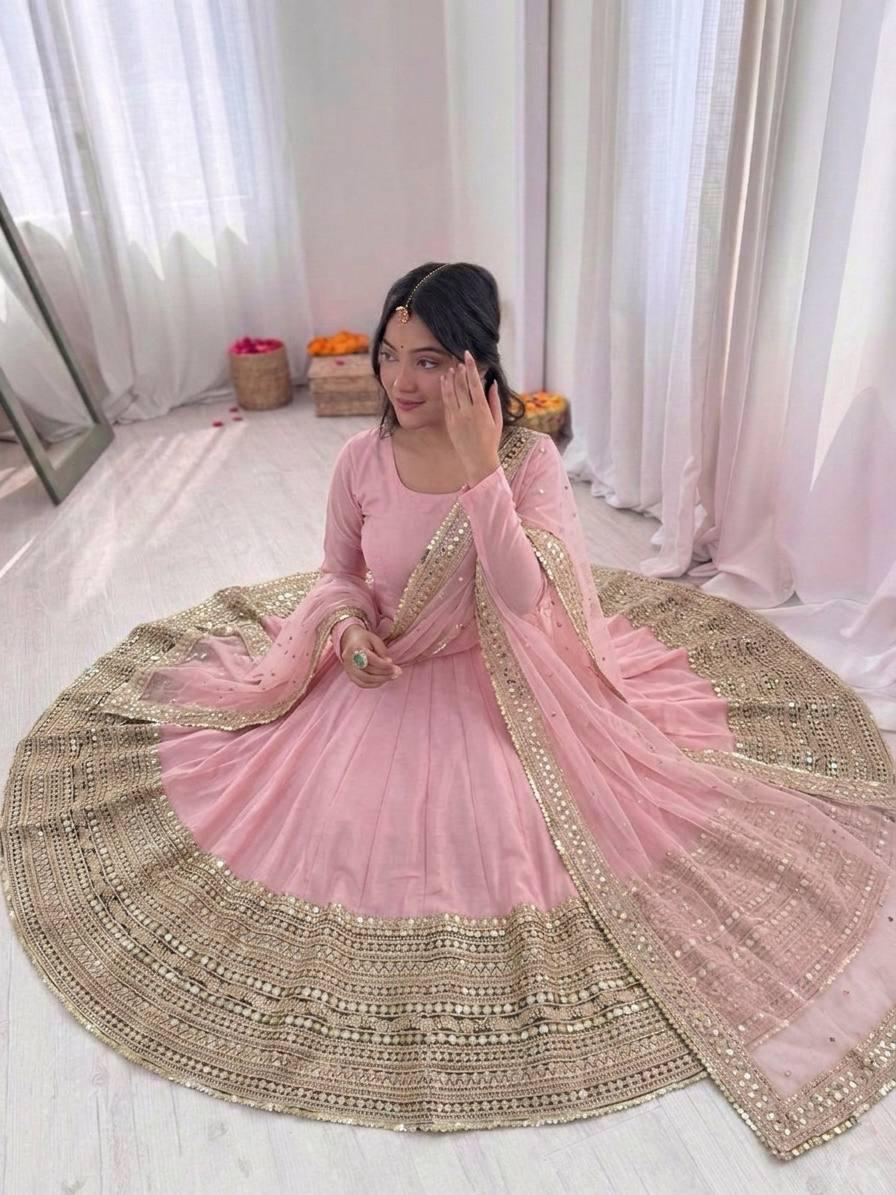 Pink Coding Sequence Embroidery Anarkali Gown