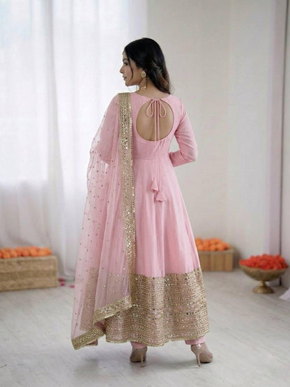 Pink Coding Sequence Embroidery Anarkali Gown
