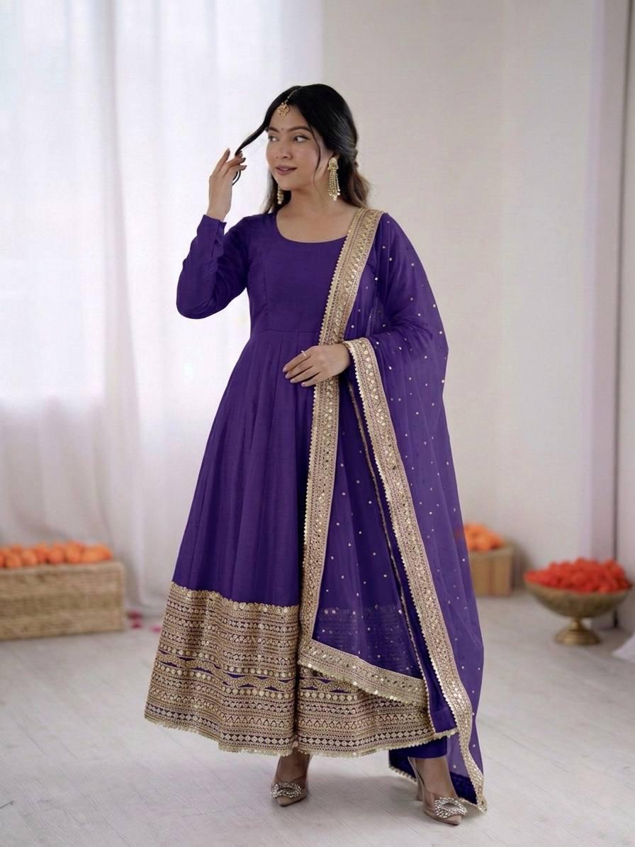 Purple Coding Sequence Embroidery Anarkali Gown