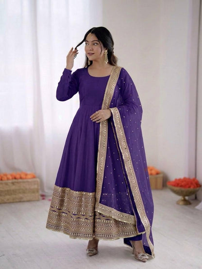 Purple Coding Sequence Embroidery Anarkali Gown