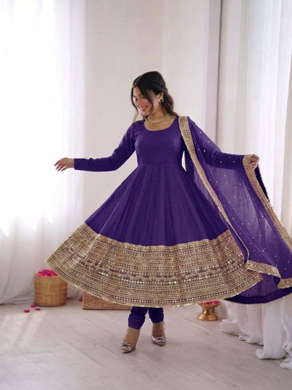 Purple Coding Sequence Embroidery Anarkali Gown