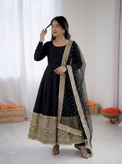 Black Coding Sequence Embroidery Anarkali Gown