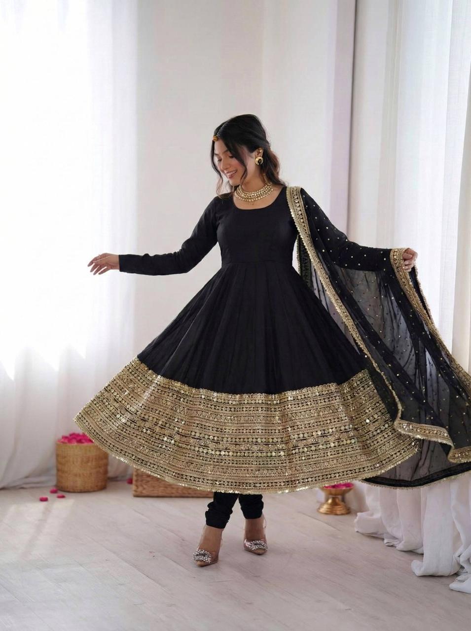 Black Coding Sequence Embroidery Anarkali Gown
