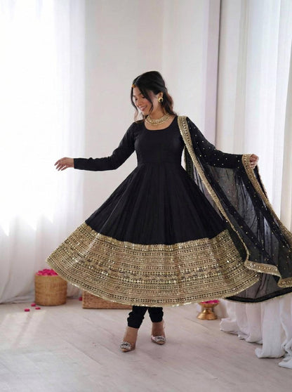 Black Coding Sequence Embroidery Anarkali Gown