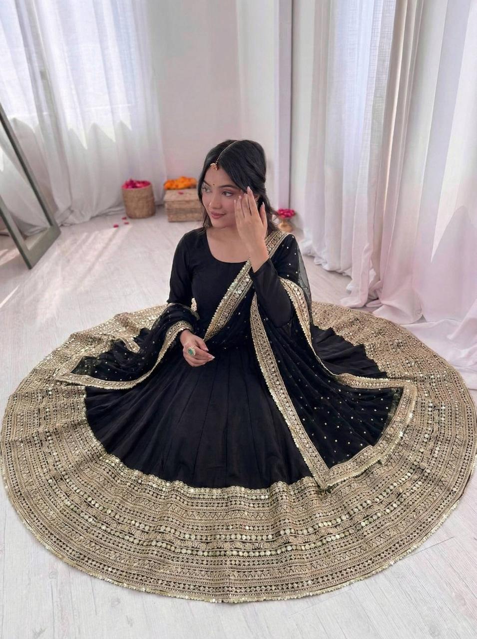 Black Coding Sequence Embroidery Anarkali Gown