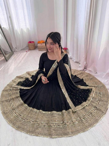 Black Coding Sequence Embroidery Anarkali Gown
